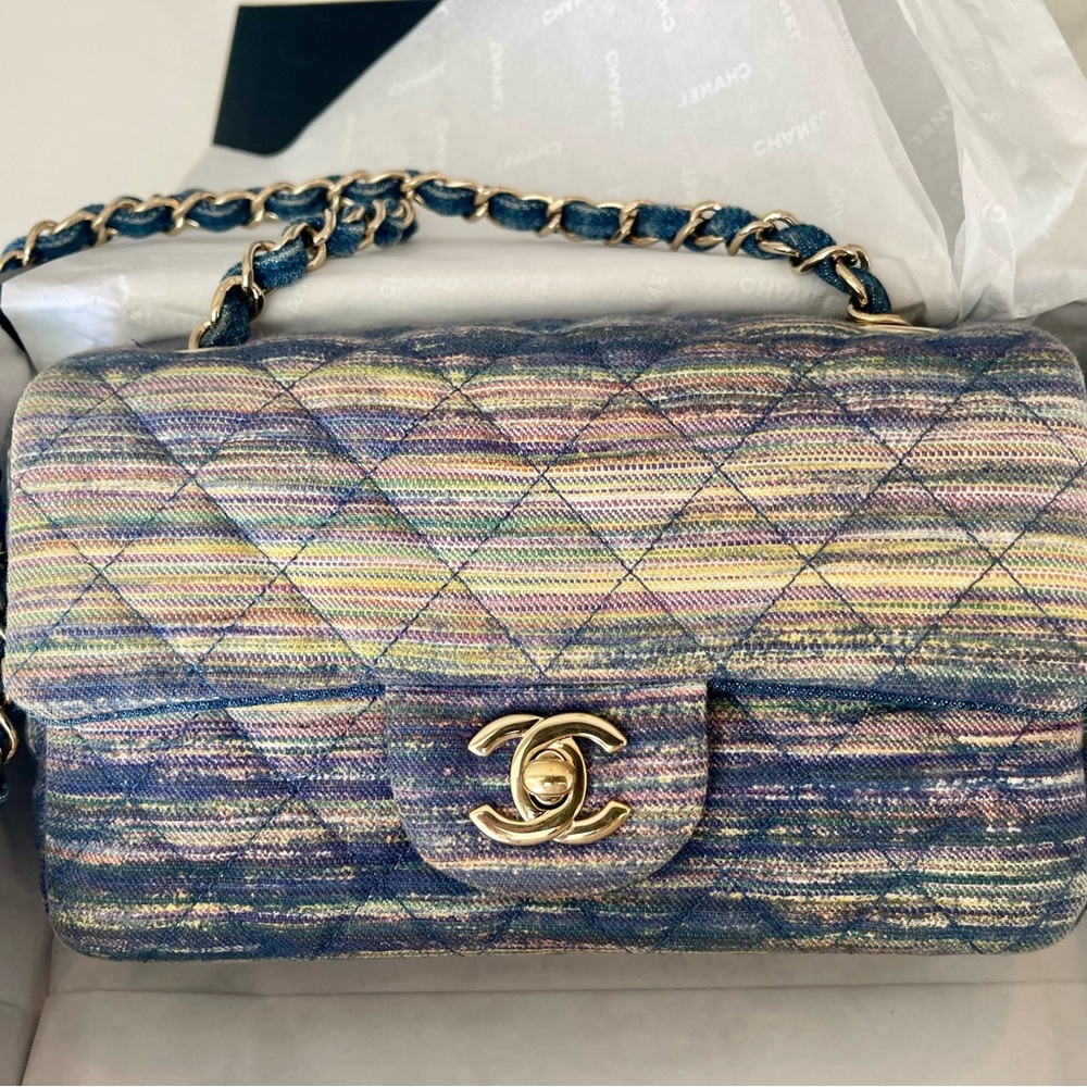 Chanel Blue and Gold Quilted Crossbody Bag Mini - Picture 2 of 15